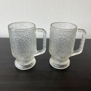 Vintage 1960s Indiana Glass Crystal Ice Mugs Footed Tumblers Glasses